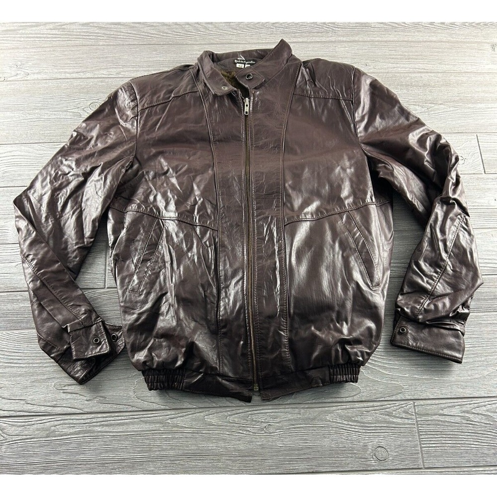 Vintage 80's Jean Pierre Leather Jacket Brown Bomber Size 42 Regular Sherpa Line